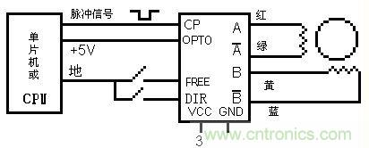 圖2：某廠(chǎng)SH系列二相恒流斬波驅(qū)動(dòng)電源與單片機(jī)及電機(jī)接線(xiàn)圖