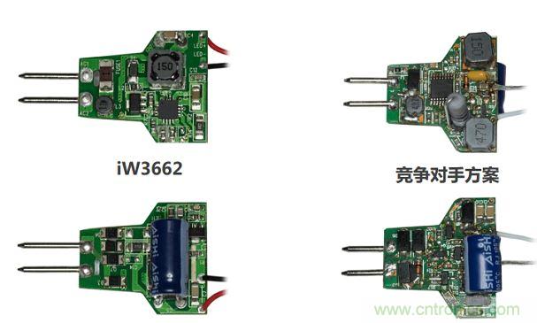 iW3662與競爭對手方案相比，所需外部元器件的數(shù)量大幅降低