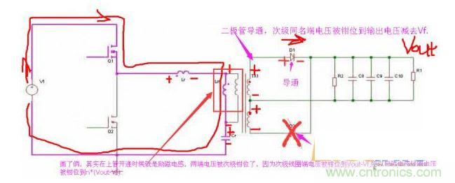 上管開通，注意諧振電感、勵(lì)磁電感、諧振電容的正負(fù)
