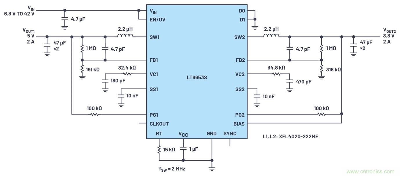具有6.2 µA靜態(tài)電流的雙通道、42 V、2 A、單片、同步降壓型Silent Switcher 2穩(wěn)壓器