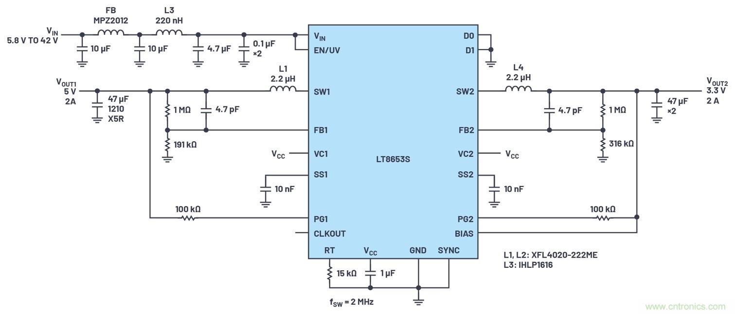 具有6.2 µA靜態(tài)電流的雙通道、42 V、2 A、單片、同步降壓型Silent Switcher 2穩(wěn)壓器