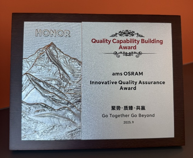 光學(xué)傳感再獲認(rèn)可，艾邁斯歐司朗榮耀本年度唯一獲獎(jiǎng)傳感器供應(yīng)商