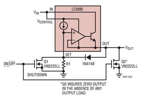 利用LT3080x電流源基準(zhǔn)線性穩(wěn)壓器停機